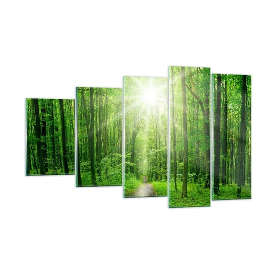 Obraz na szkle - Zielona katedra - 100x60 cm - Obraz nowoczesny - Krajobraz, Las, Promienie Słońca, Natura, Leśna Ścieżka - GEG100x60-2689 ARTTOR