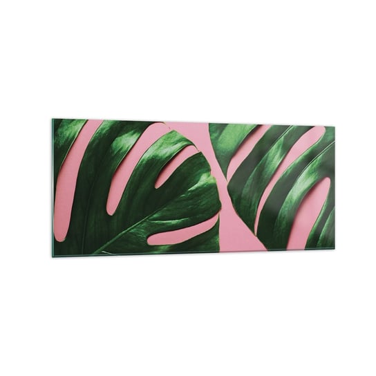 Obraz na szkle - Zielone rendez-vous - 120x50cm - Monstera Zielony Liść Roślina Egzotyczna - Nowoczesny szklany obraz na ścianę do salonu do sypialni ARTTOR ARTTOR