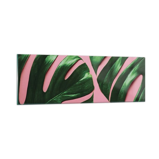 Obraz na szkle - Zielone rendez-vous - 90x30cm - Monstera Zielony Liść Roślina Egzotyczna - Nowoczesny szklany obraz do salonu do sypialni ARTTOR ARTTOR