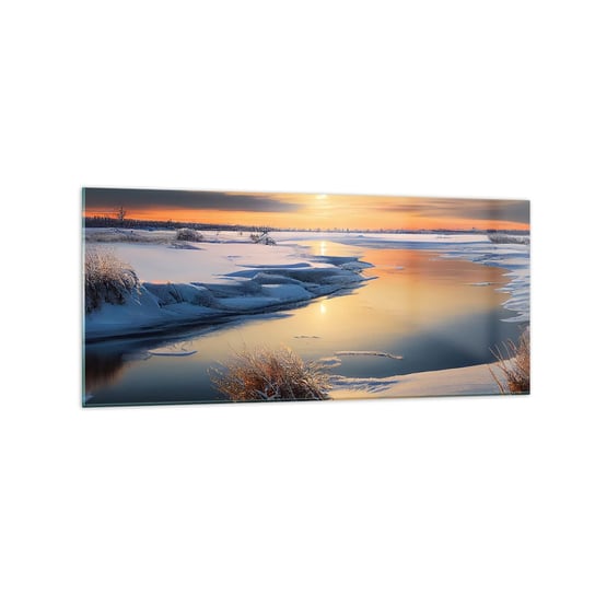Obraz na szkle - Zimowy zachód słońca - 120x50cm - Zima Rzeka Krajobraz - Nowoczesny szklany obraz na ścianę do salonu do sypialni ARTTOR ARTTOR
