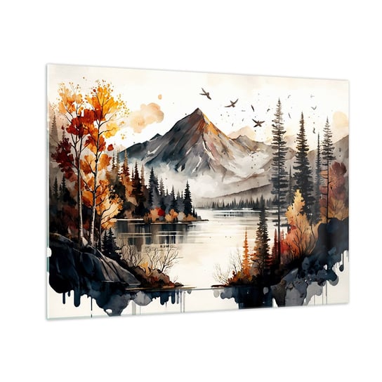 Obraz na szkle - Złota jesień w górach - 70x50cm - Natura Widok Góry - Nowoczesny szklany obraz do salonu do sypialni ARTTOR ARTTOR