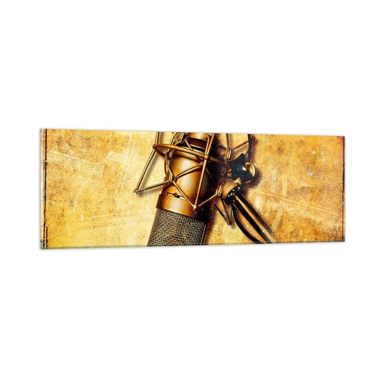 Obraz na szkle - Złote lata radia - 90x30cm - Mikrofon Muzyka Retro - Nowoczesny szklany obraz do salonu do sypialni ARTTOR ARTTOR