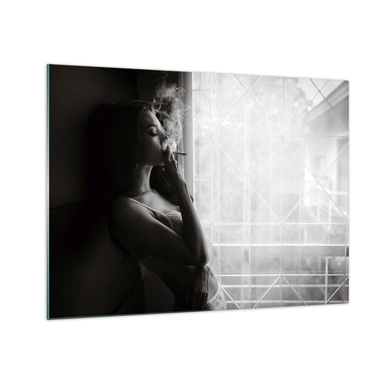Obraz na szkle - Zmysłowa chwila - 70x50cm - Kobieta Papieros Sypialnia - Nowoczesny szklany obraz do salonu do sypialni ARTTOR ARTTOR