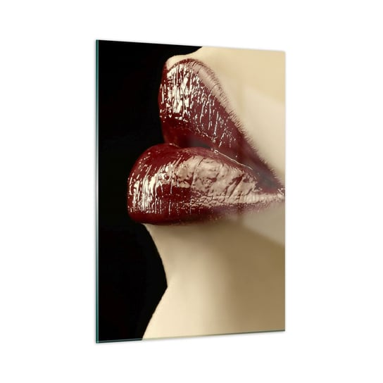 Obraz na szkle - Zmysłowość i blask karminu - 50x70cm - Ludzie Kobieta Makijaż - Nowoczesny szklany obraz do salonu do sypialni ARTTOR ARTTOR