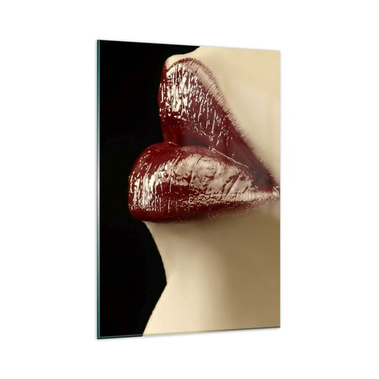 Obraz na szkle - Zmysłowość i blask karminu - 80x120cm - Ludzie Kobieta Makijaż - Nowoczesny szklany obraz na ścianę do salonu do sypialni ARTTOR ARTTOR