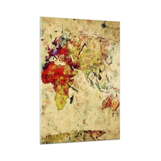 Obraz na szkle - Życie jak barwny papier mapy - 50x70cm - Mapa Świata Kontynenty Podróże - Nowoczesny szklany obraz do salonu do sypialni ARTTOR ARTTOR