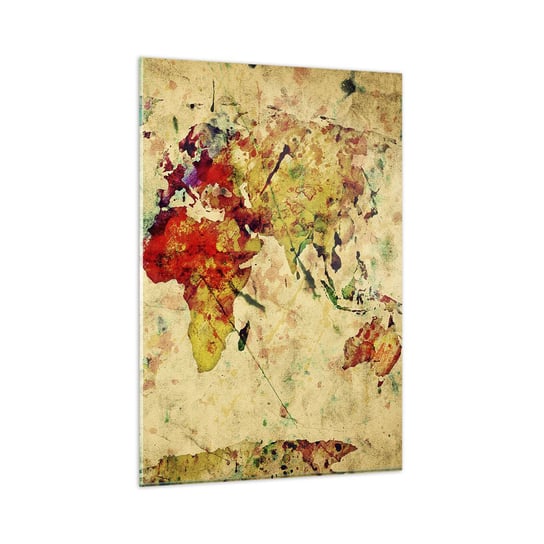 Obraz na szkle - Życie jak barwny papier mapy - 80x120cm - Mapa Świata Kontynenty Podróże - Nowoczesny szklany obraz na ścianę do salonu do sypialni ARTTOR ARTTOR