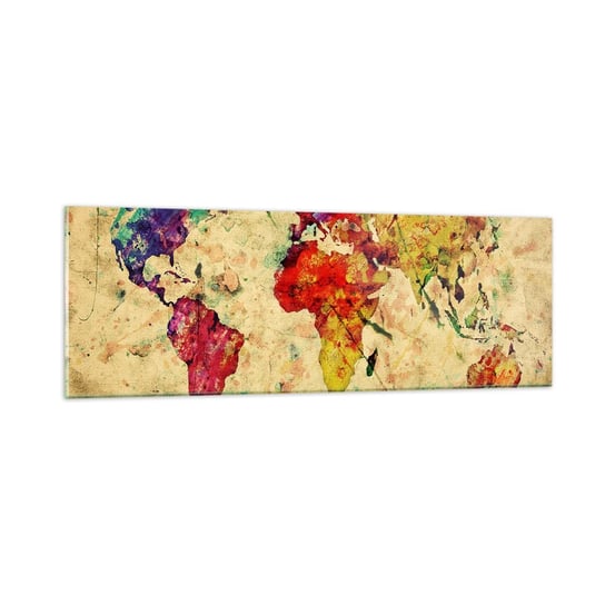 Obraz na szkle - Życie jak barwny papier mapy - 90x30cm - Mapa Świata Kontynenty Podróże - Nowoczesny szklany obraz do salonu do sypialni ARTTOR ARTTOR