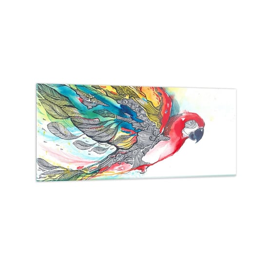 Obraz na szkle - Żyj kolorowo - 120x50cm - Ptak Papuga Kolorowe Pióra - Nowoczesny szklany obraz na ścianę do salonu do sypialni ARTTOR ARTTOR
