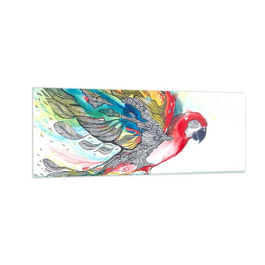 Obraz na szkle - Żyj kolorowo - 140x50cm - Ptak Papuga Kolorowe Pióra - Nowoczesny szklany obraz do salonu do sypialni ARTTOR ARTTOR