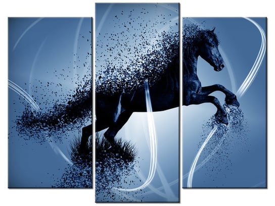 Obraz Niebieski koń fragmentaryzacja - Jakub Banaś, 3 elementy, 90x70 cm Oobrazy