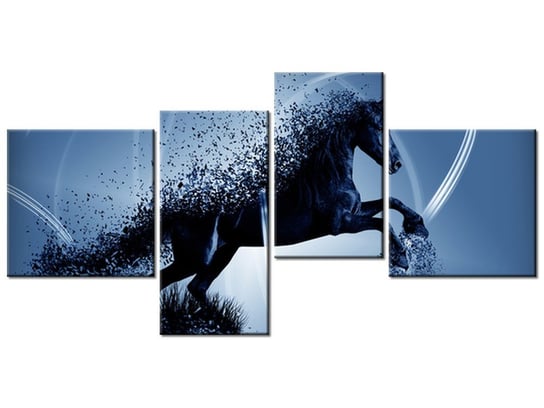 Obraz Niebieski koń fragmentaryzacja - Jakub Banaś, 4 elementy, 140x70 cm Oobrazy