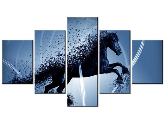 Obraz Niebieski koń fragmentaryzacja - Jakub Banaś, 5 elementów, 125x70 cm Oobrazy