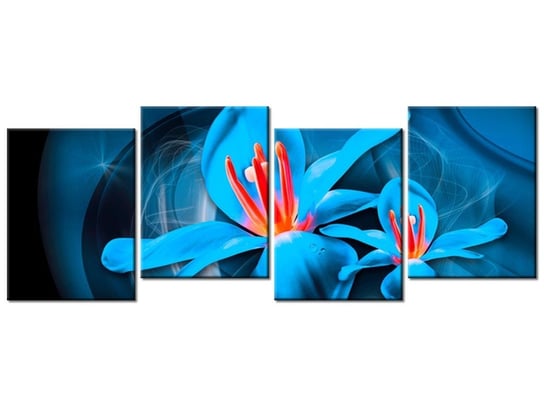 Obraz Niebieskie kosmiczne kwiaty - Jakub Banaś, 4 elementy, 120x45 cm Oobrazy