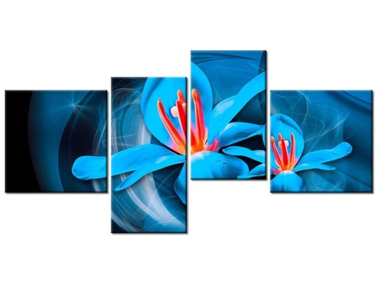 Obraz Niebieskie kosmiczne kwiaty - Jakub Banaś, 4 elementy, 140x70 cm Oobrazy