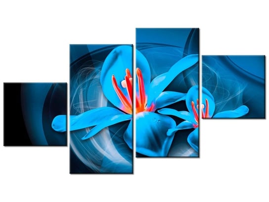 Obraz Niebieskie kosmiczne kwiaty - Jakub Banaś, 4 elementy, 160x90 cm Oobrazy