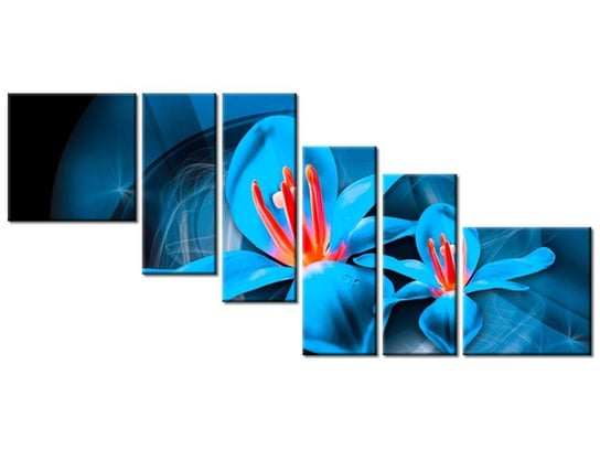 Obraz Niebieskie kosmiczne kwiaty - Jakub Banaś, 6 elementów, 220x100 cm Oobrazy