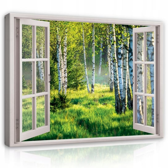 Obraz Obraz Na Płótnie Ścianę Do Salonu Sypialni OKNO 3D Las Pejzaż Natura 100x70 Consalnet