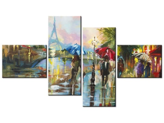 Obraz Paryż w deszczu, 4 elementy, 140x80 cm Oobrazy