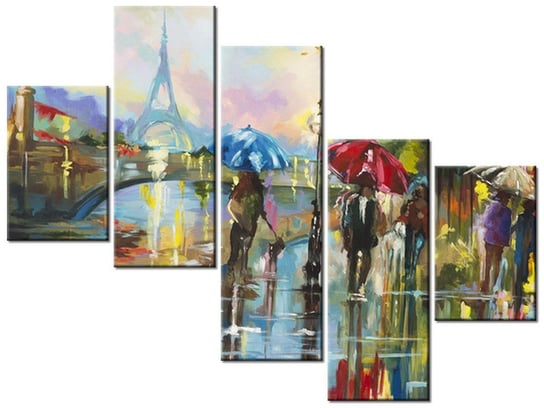 Obraz, Paryż w deszczu, 5 elementów, 100x75 cm Oobrazy