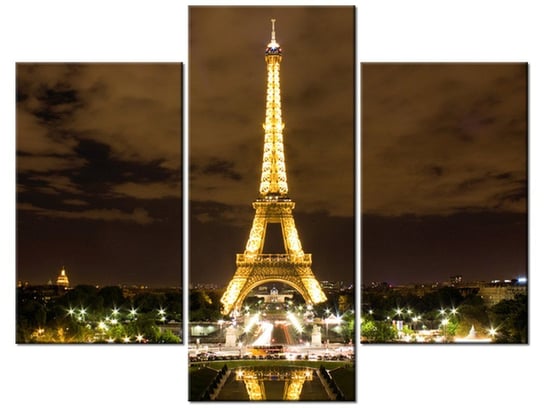 Obraz, Paryż Wieża Eiffla - zdjęcie nocą, 3 elementy, 90x70 cm Oobrazy