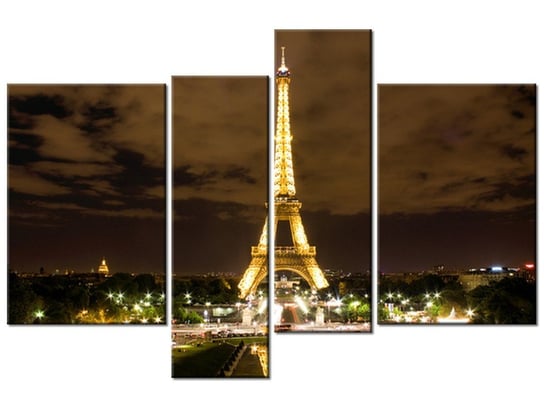 Obraz Paryż Wieża Eiffla - zdjęcie nocą, 4 elementy, 130x85 cm Oobrazy