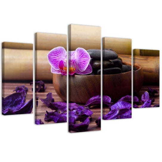 Obraz pentaptyk na płótnie, Kompozycja zen z różową orchideą - 200x100 Inna marka