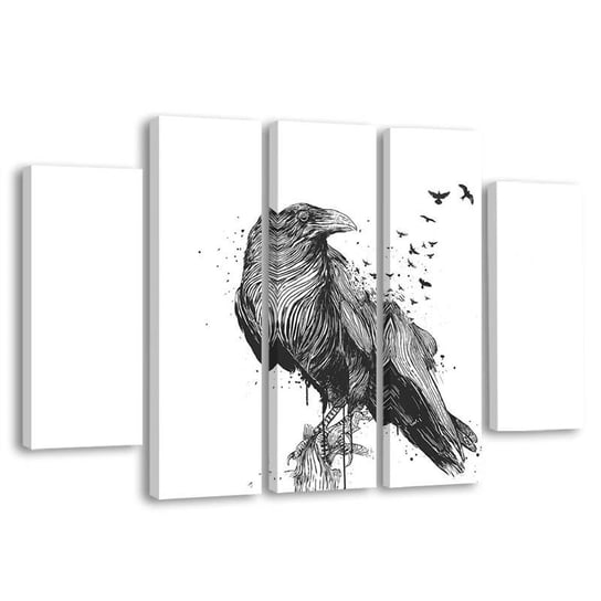 Obraz pięcioczęściowy FEEBY Czarny ptak kruk, 200x140 cm Feeby