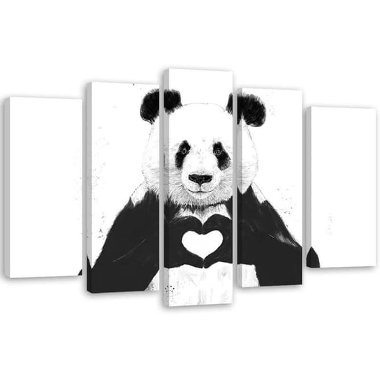 Obraz pięcioczęściowy FEEBY Humorystyczny obraz panda love serce, 150x100 cm Feeby