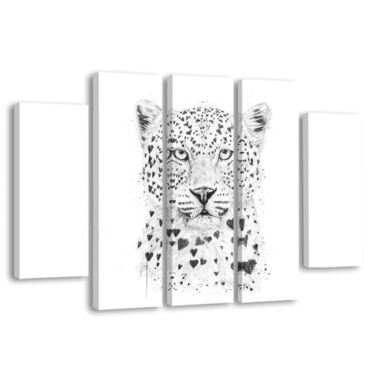 Obraz pięcioczęściowy FEEBY Lampart w serca abstrakcja, 150x100 cm Feeby