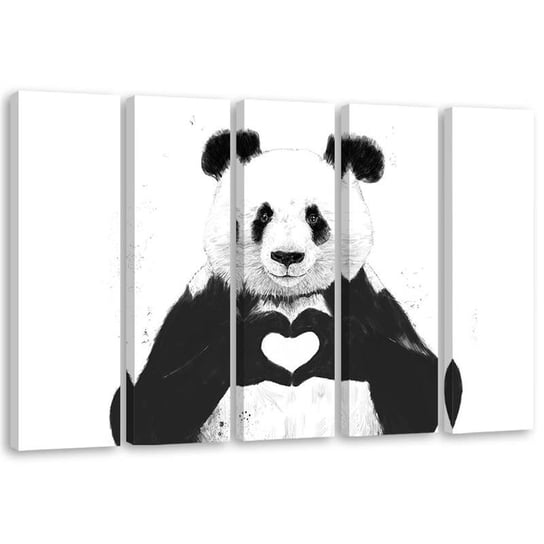 Obraz pięcioczęściowy FEEBY Panda abstrakcja love serce, 100x70 cm Feeby