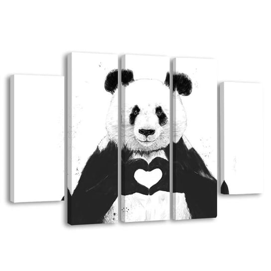 Obraz pięcioczęściowy FEEBY Panda humorystyczne love serce, 100x70 cm Feeby