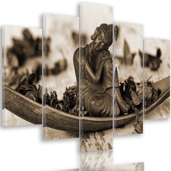 Obraz pięcioczęściowy na płótnie: Budda i płatki 4 , 100x200 cm Feeby