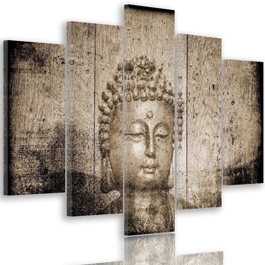Obraz pięcioczęściowy na płótnie: Budda na drewnianym tle 4, 100x150 cm Feeby