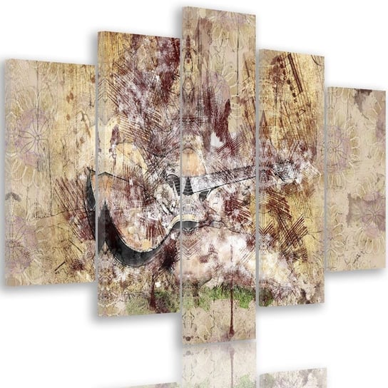 Obraz pięcioczęściowy na płótnie Canvas FEEBY, pentaptyk typ A, Kobieta z gitarą abstrakcja, 200x100 cm Feeby