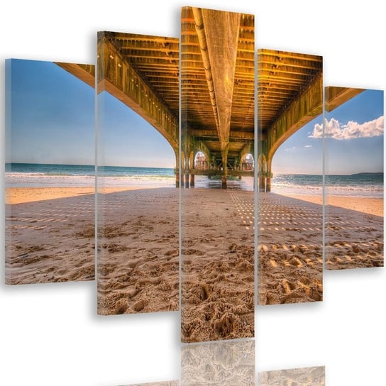 Obraz pięcioczęściowy na płótnie Canvas FEEBY, pentaptyk typ A, Plaża pod molo, 250x120 cm Feeby