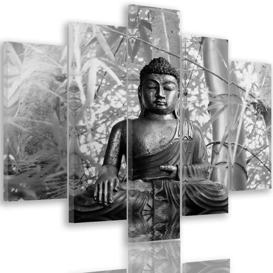Obraz pięcioczęściowy na płótnie Canvas, pentaptyk typ A, Budda i bambusy 3, 300x140 cm Feeby