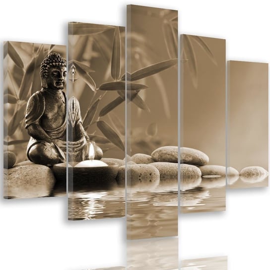 Obraz pięcioczęściowy na płótnie Canvas, pentaptyk typ A, Budda nad wodą na kamieniach 4, 100x70 cm Feeby
