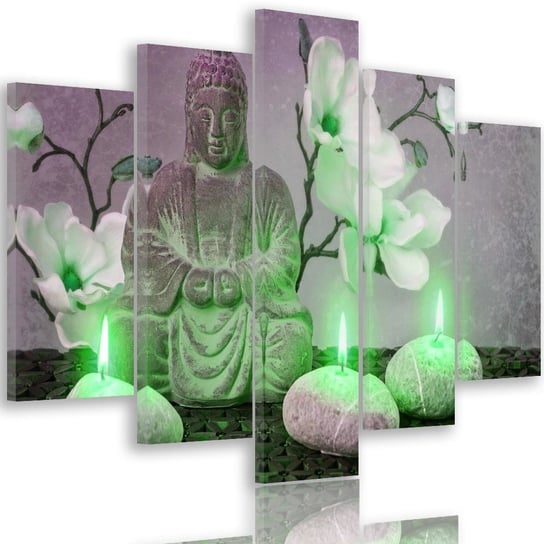 Obraz pięcioczęściowy na płótnie Canvas, pentaptyk typ A, Budda z orchideami i świeczkami 1, 300x140 cm Feeby