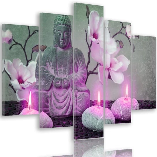 Obraz pięcioczęściowy na płótnie Canvas, pentaptyk typ A, Budda z orchideami i świeczkami 2, 100x70 cm Feeby