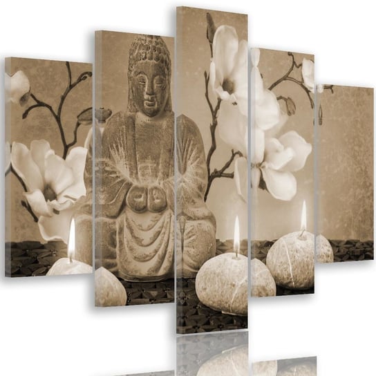 Obraz pięcioczęściowy na płótnie Canvas, pentaptyk typ A, Budda z orchideami i świeczkami 4, 200x100 cm Feeby
