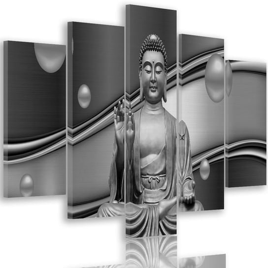 Obraz pięcioczęściowy na płótnie Canvas, pentaptyk typ A, Medytujący Budda na abstrakcyjnym tle 3, 250x120 cm Feeby