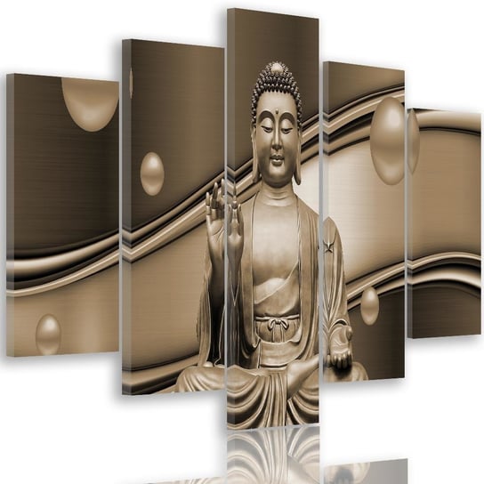 Obraz pięcioczęściowy na płótnie Canvas, pentaptyk typ A, Medytujący Budda na abstrakcyjnym tle 4, 300x140 cm Feeby