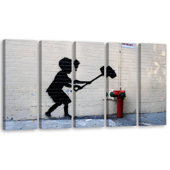 Obraz pięcioczęściowy na płótnie FEEBY, Banksy Chłopiec Młot Street 200x80 Feeby