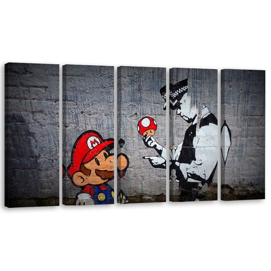 Obraz pięcioczęściowy na płótnie FEEBY, Banksy Mario Graffiti 150x60 Feeby