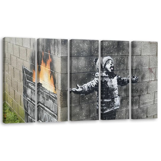 Obraz pięcioczęściowy na płótnie FEEBY, Banksy Smog Chłopiec Street 200x80 Feeby