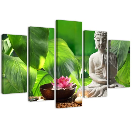 Obraz pięcioczęściowy na płótnie FEEBY, Budda wśród roślin 200x100 Feeby