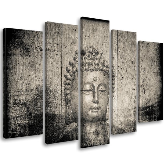 Obraz pięcioczęściowy na płótnie FEEBY, Buddha Religia Azja Szary 200x100 Feeby