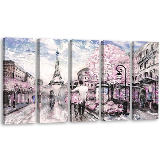 Obraz pięcioczęściowy na płótnie FEEBY, Francja Paryż Wieża Pastele 100x40 Feeby