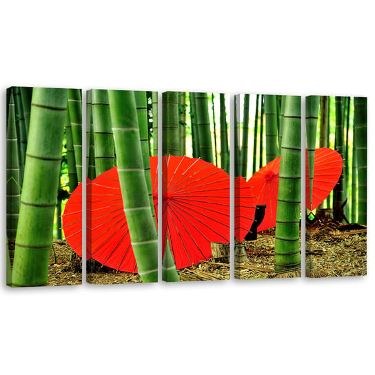 Obraz pięcioczęściowy na płótnie FEEBY, Japonia Bambus Parasolki 150x60 Feeby